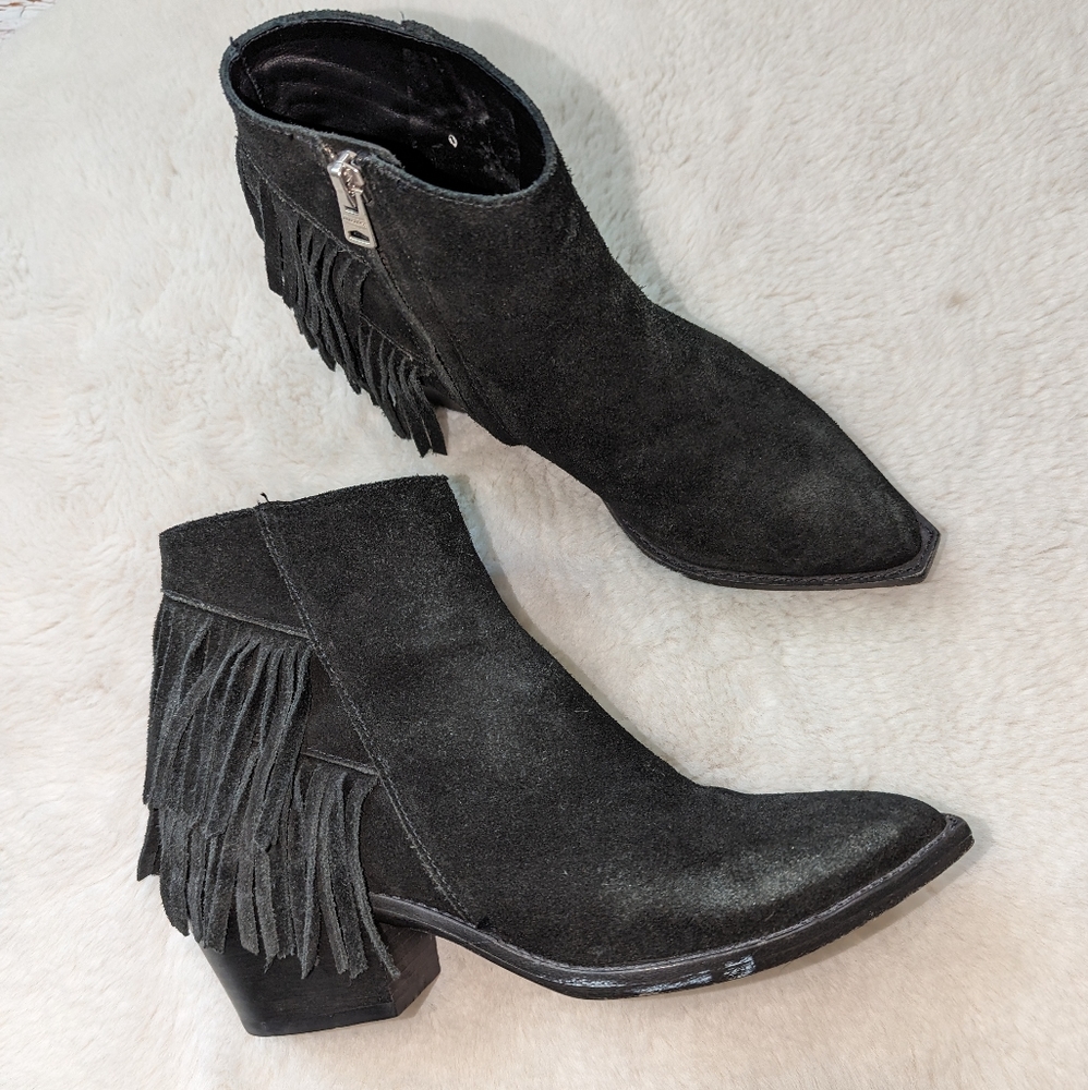 All Saints Salerno Suede Fringe Ankle Boots 37/6